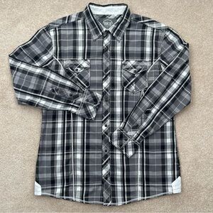BKE Athletic Fit Shirt XL Gray Plaid Snap Button Up Western Style Preppy Men